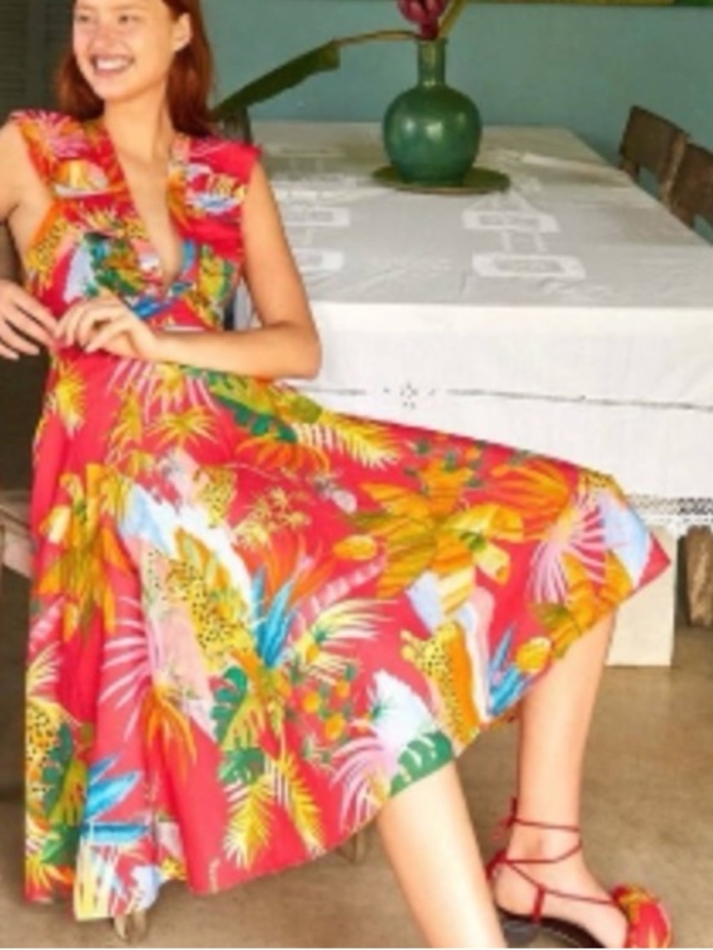 FARM Rio Pink Tropical Maxi Dress with Yellow & Green Accents